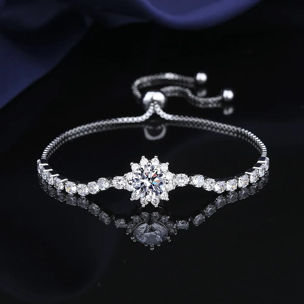 Bracelet en argent Sterling 925, moissanite, tournesol, deux carats, bijoux à main pour femmes, styl