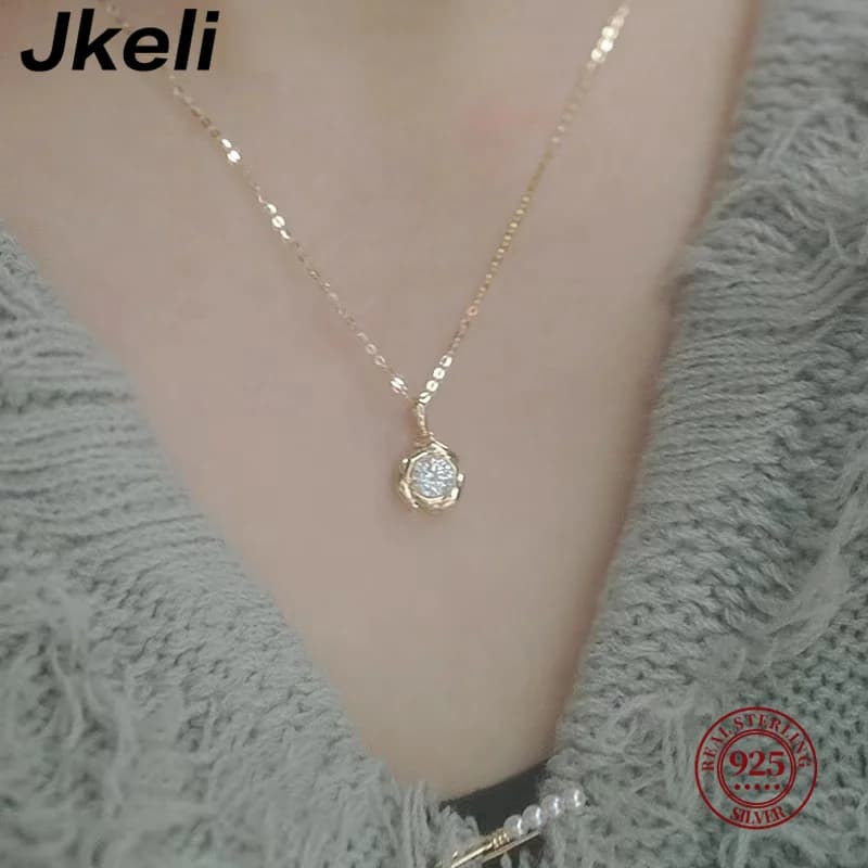 Jkeli – collier en argent Sterling 925 plaqué or 14 carats, fleur en Zircon brillant pour femmes et 