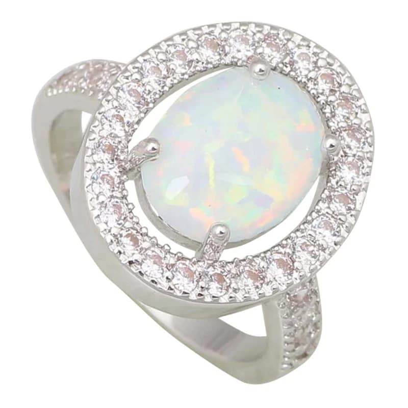 Bague ovale scintillante en opale bleue pour femmes, bijoux élégants de couleur argent en zircone cu