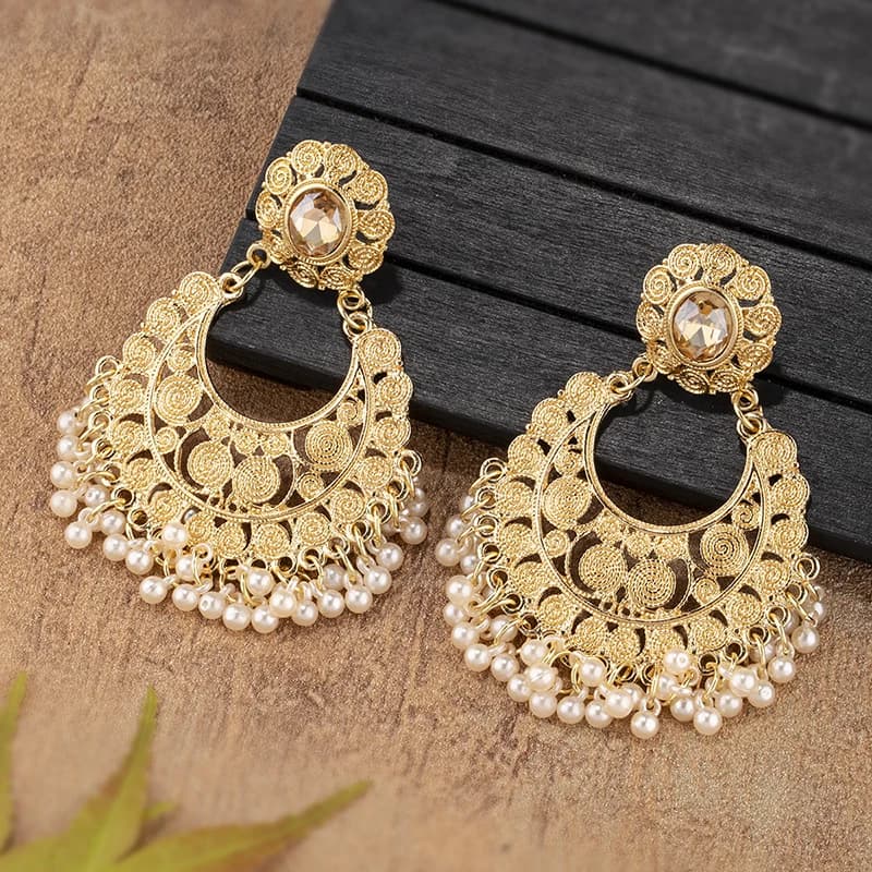 Boucles d'oreilles Jhumka indiennes de luxe pour femmes, couleur or ethnique, Vintage, fleurs en cri