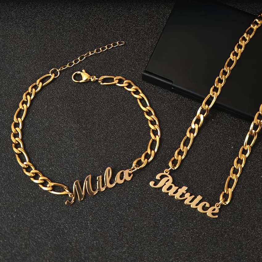 Ensemble de colliers et bracelets avec nom personnalisé, ensemble de bijoux personnalisés en acier i