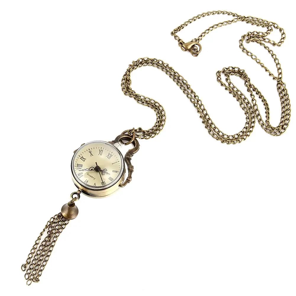 Montre de poche Vintage rétro à Quartz, boule ronde, Fob, pompon, pull, collier, chaîne, bijoux, cad