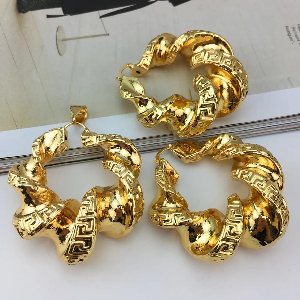 EMMA-Boucles d'Oreilles et Collier en Plaqué Or 18K pour Femme, Grand Cercle, Pendentif, Tendance, i