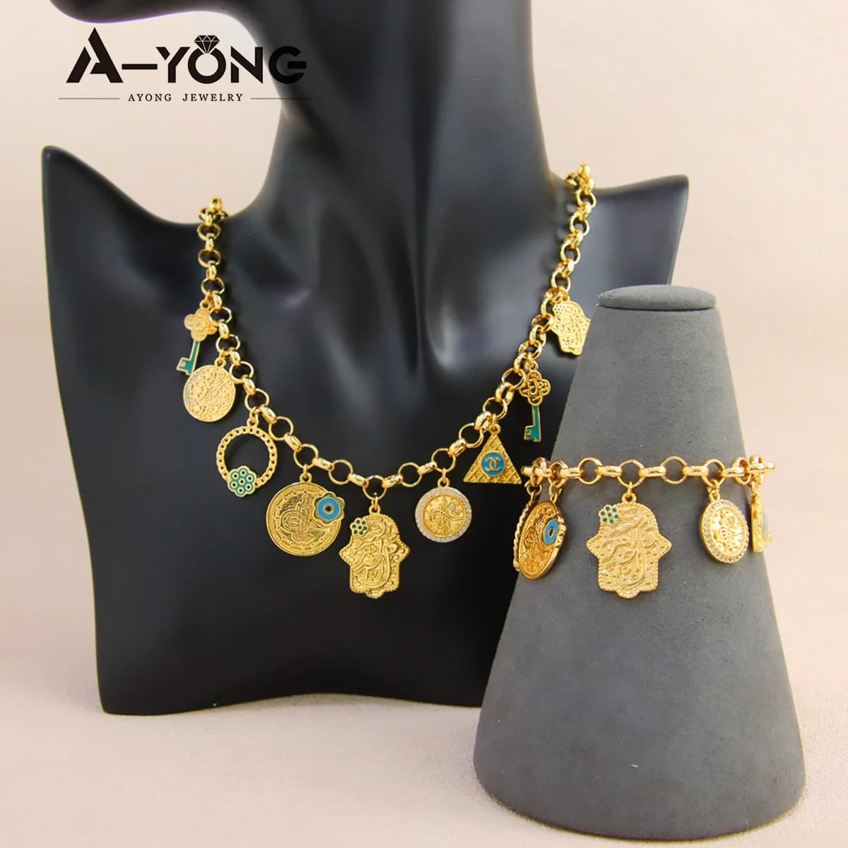 Ensemble de bijoux de mode de dubaï plaqué or 21 carats, Punk italien Hip Hop, collier à breloques, 