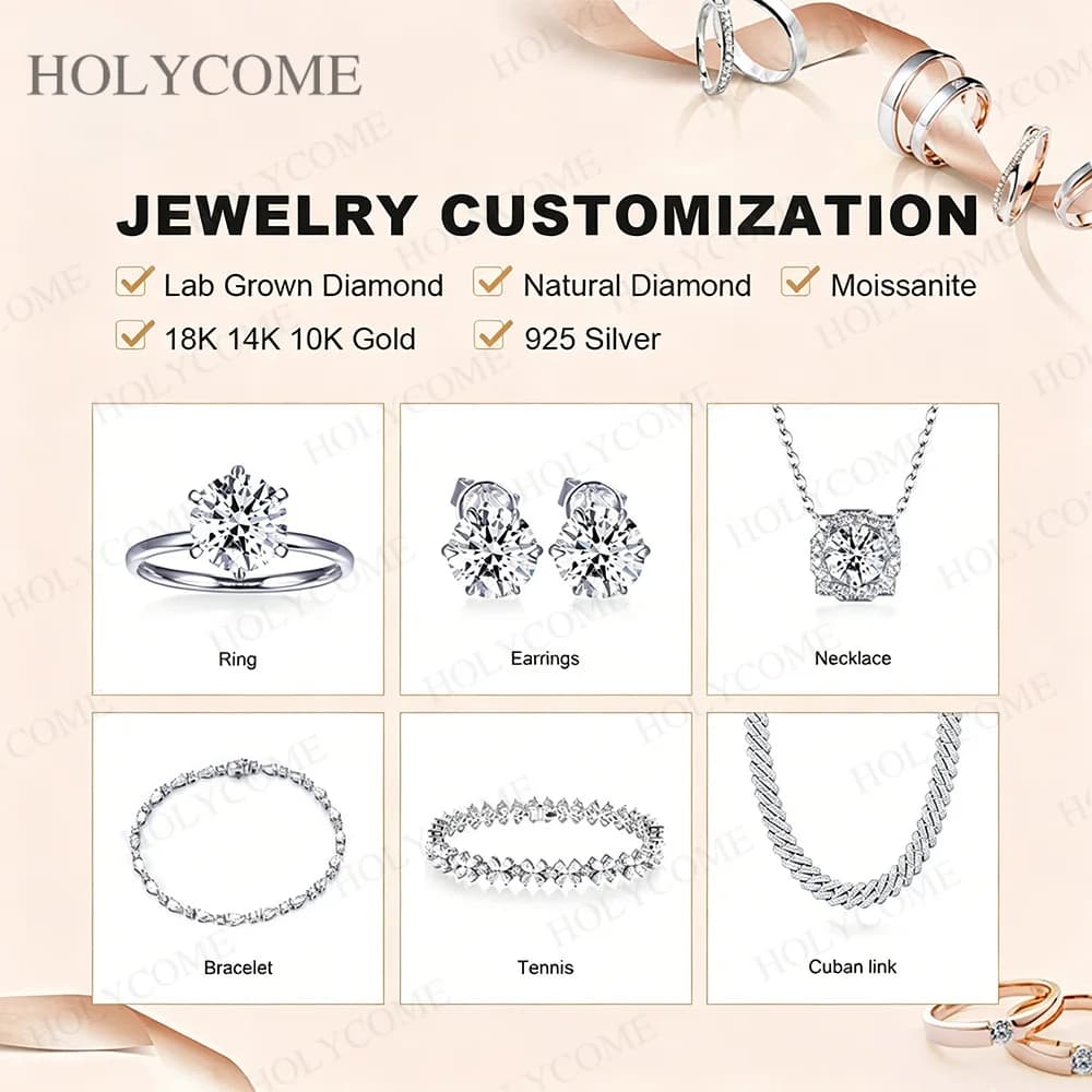 Bagues personnalisées sur mesure en diamant de laboratoire, personnalisables en or massif 9K, 14K, 1