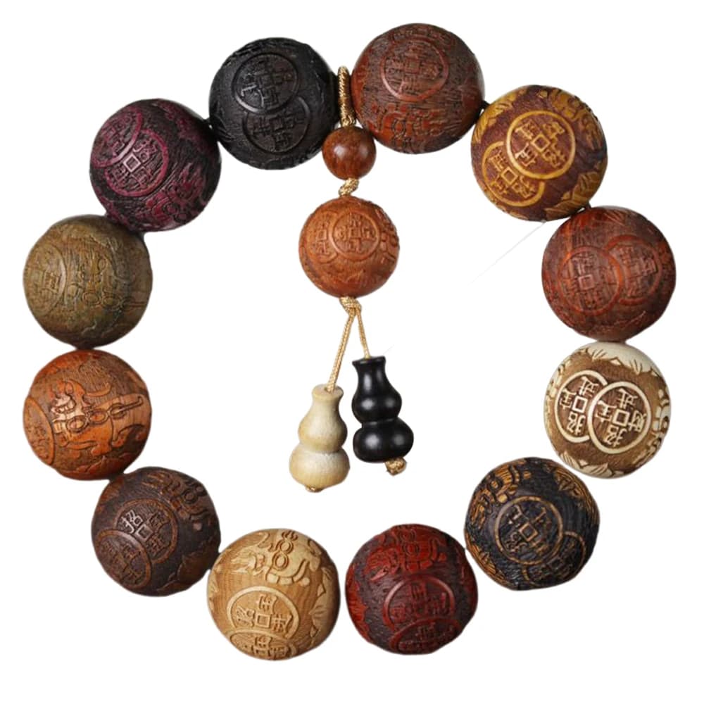 DCARZZ Bracelet de perles sculptées en bois fait à la main avec pendentif en forme de gourde pour ho