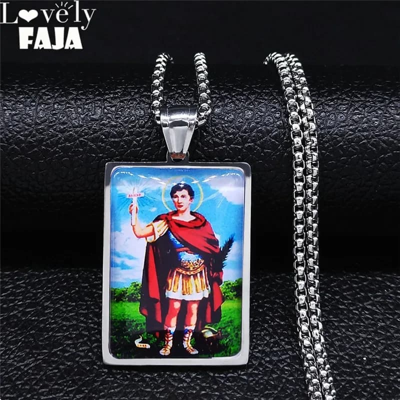 Arcange Saint-Expedite Saint Amulette Collier Protect Me Saint Expedito En Acier Inoxydable Christia
