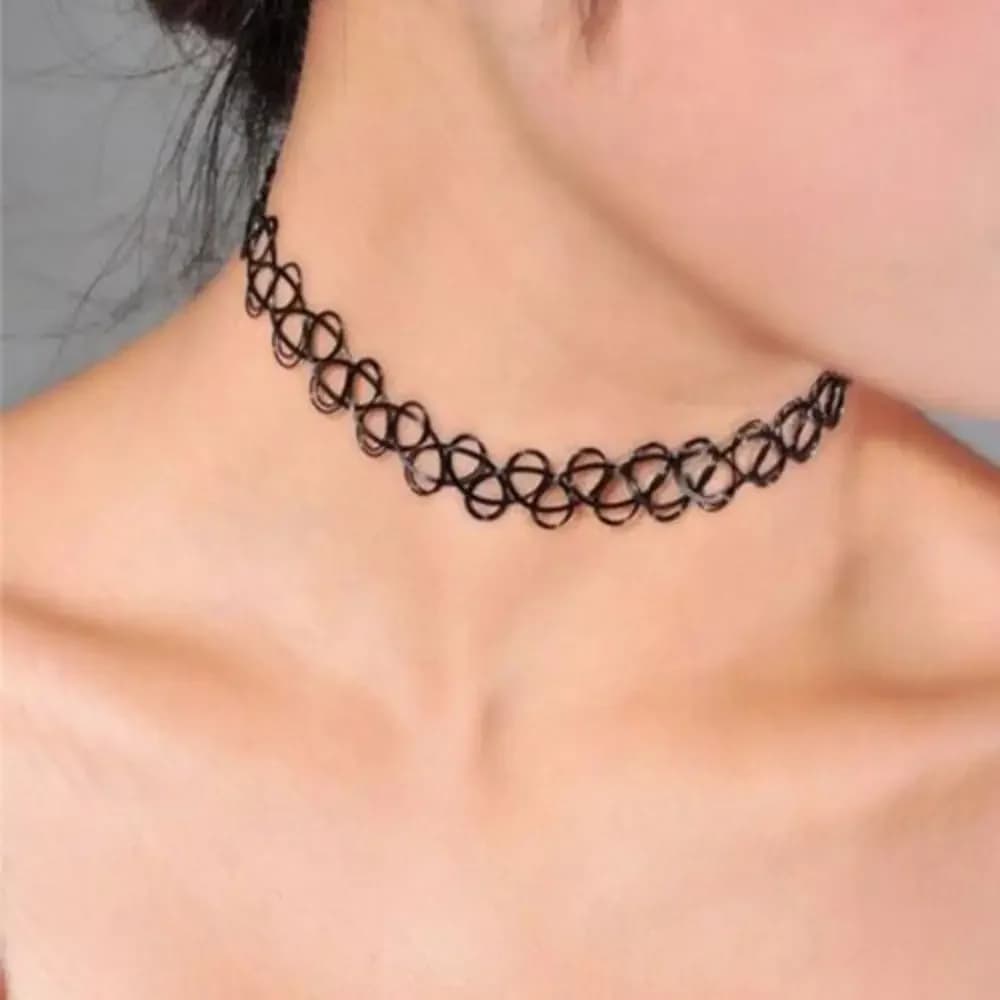 Collier Ras du Cou Noir pour Tatouage Rétro, Bijoux Gothiques artificiel astiques, Multi Documents, 
