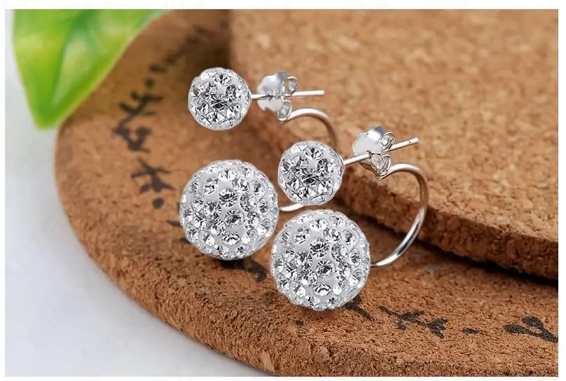 Détail une paire nouveauté belle 925 en argent Sterling Double Disco perles de cristal boucle d'orei