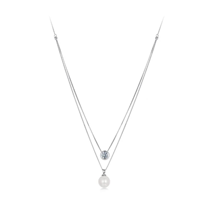 BAMOER Moissanite colliers de perles pour femmes, délicat 925 en argent Sterling tour de cou Double 