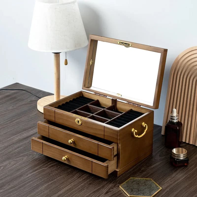 Boîte à bijoux en bois, grand organisateur de rangement avec serrure, boîte à bijoux de luxe multifo