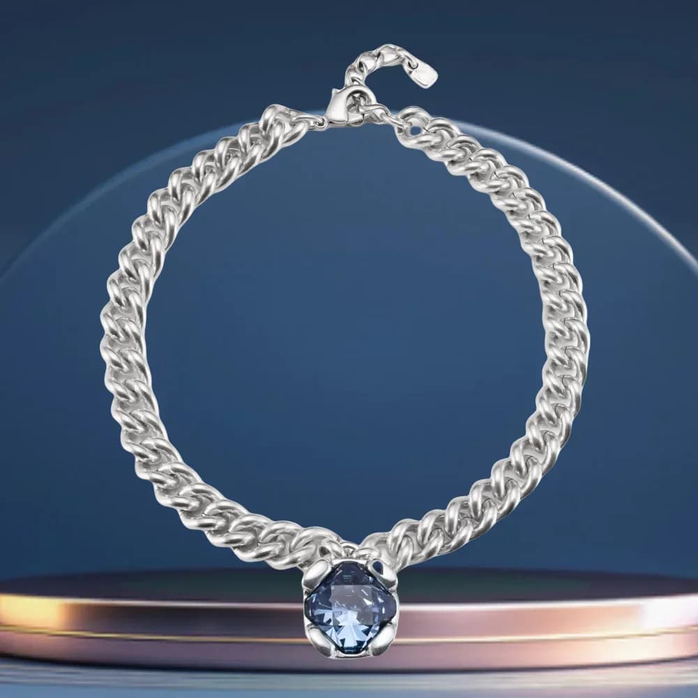Tenue décontractée d'été avec collier chaîne en cristal bleu marine pour accessoires pour femmes, co