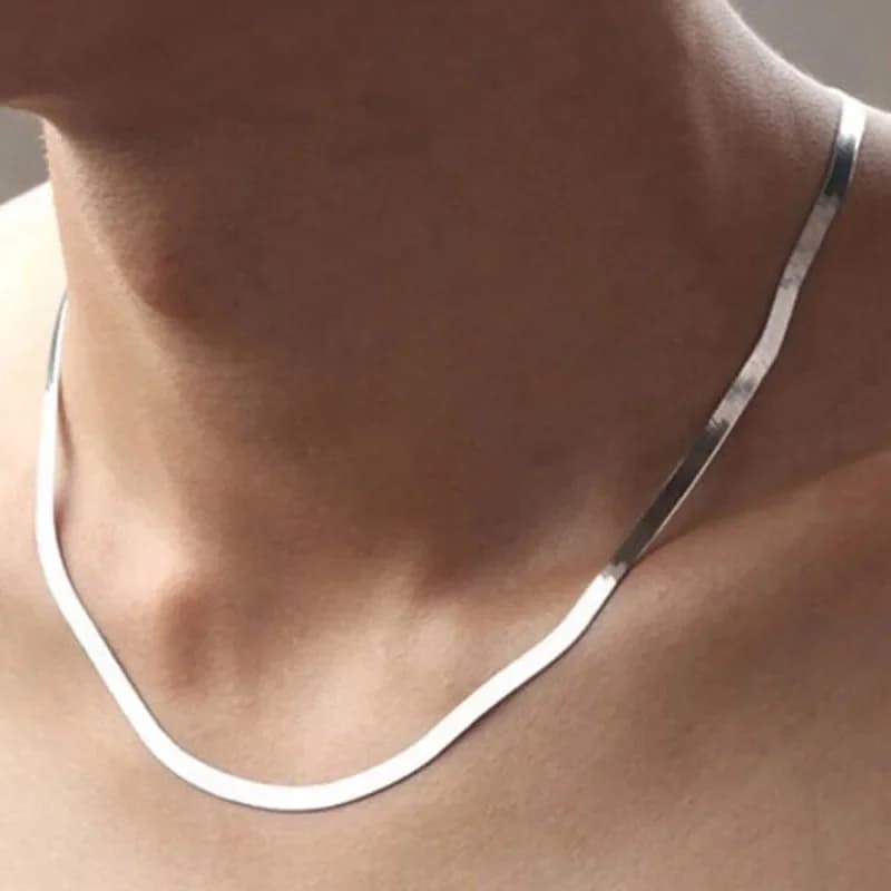 Collier chaîne plate en argent Sterling 925 pour femmes, or 18 carats, 4MM, bijoux fins de luxe, cad