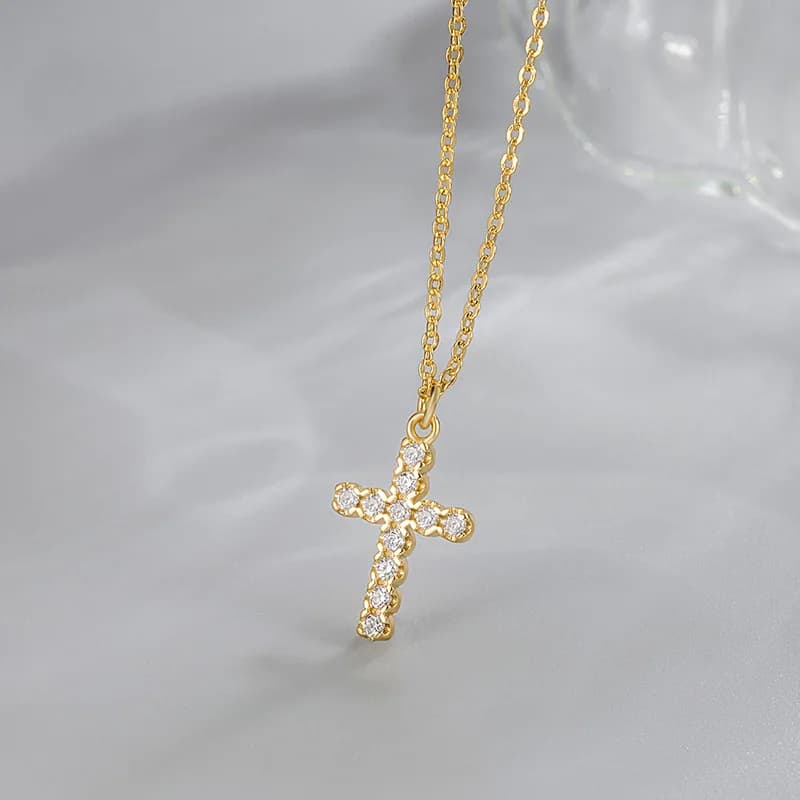 ANENJERY mode femme brillant Zircon croix pendentif collier pour femmes doré argent couleur chaîne b