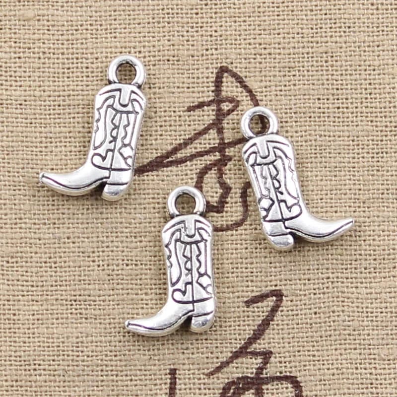 Bottes à breloques pour chaussures 18x11mm, pendentifs plaqués argent Antique, fabrication de bijoux