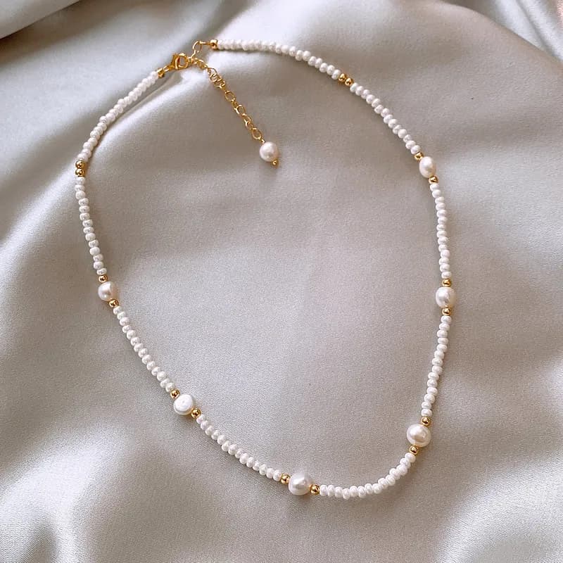 Promotion bijoux à la mode perle d'eau douce naturelle 14K or rempli dames chaînes collier en gros p