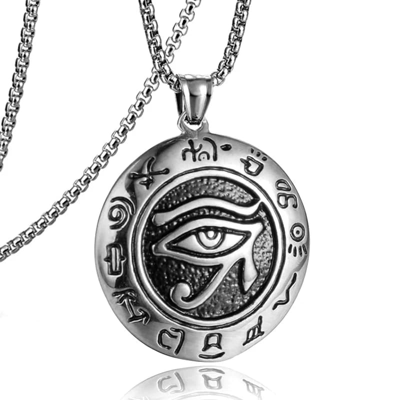 Oeil d'horus pendentif rond collier pour hommes femmes couleur argent rétro Rune Hip Hop Punk acier 