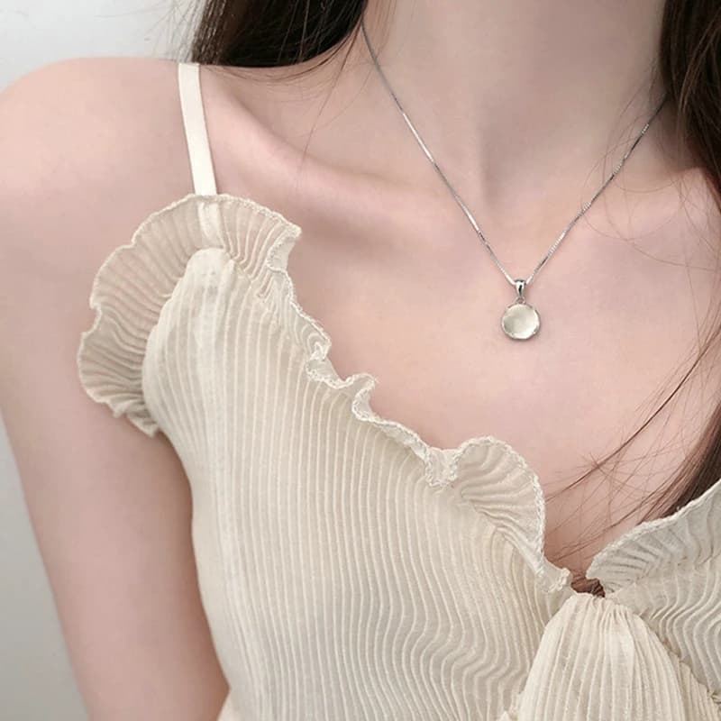 Collier pendentif en cristal rond rose pour femmes, design simple et élégant, mode coréenne, clavicu
