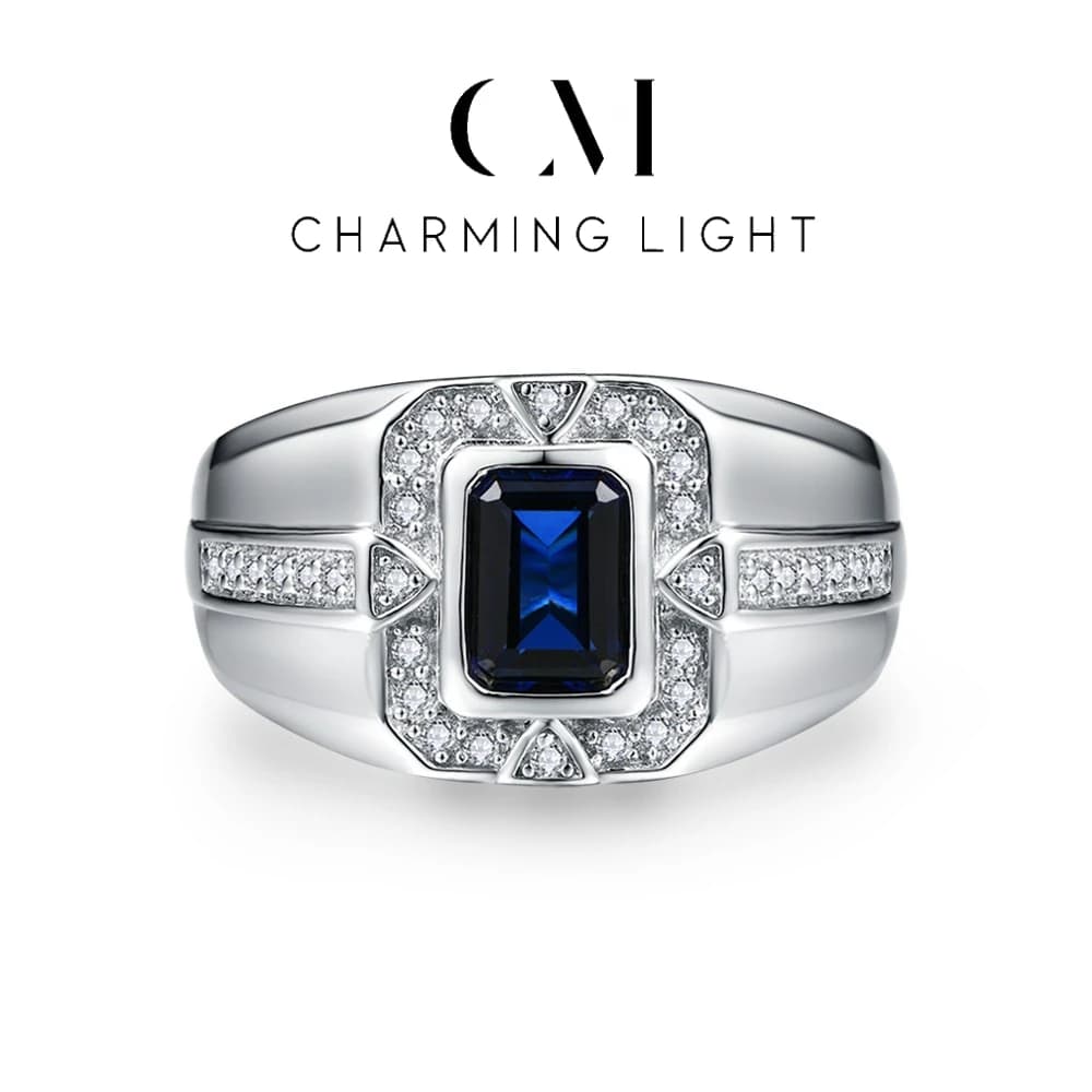 Bague émeraude verte originale pour hommes, charmante, coupe faciale, pierres précieuses, argent Ste