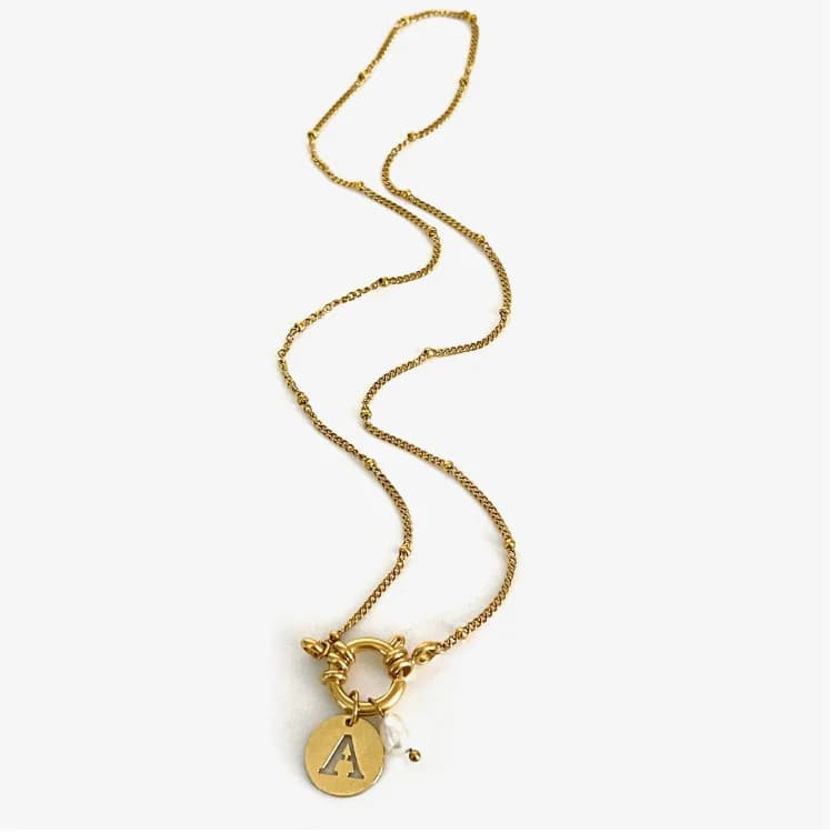 Collier avec pendentif en perles et lettres circulaires détachables pour femmes et filles, collier S