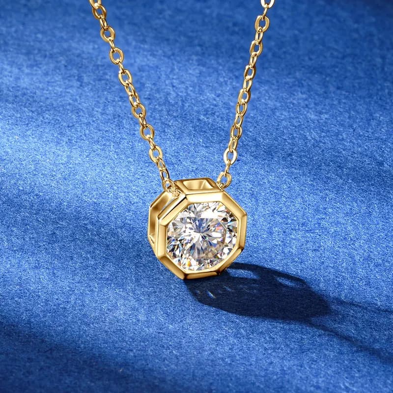Classique 1ct 2ct D Moissanite Solitaire pendentif collier 925 argent Polygo chaîne réglable pour le