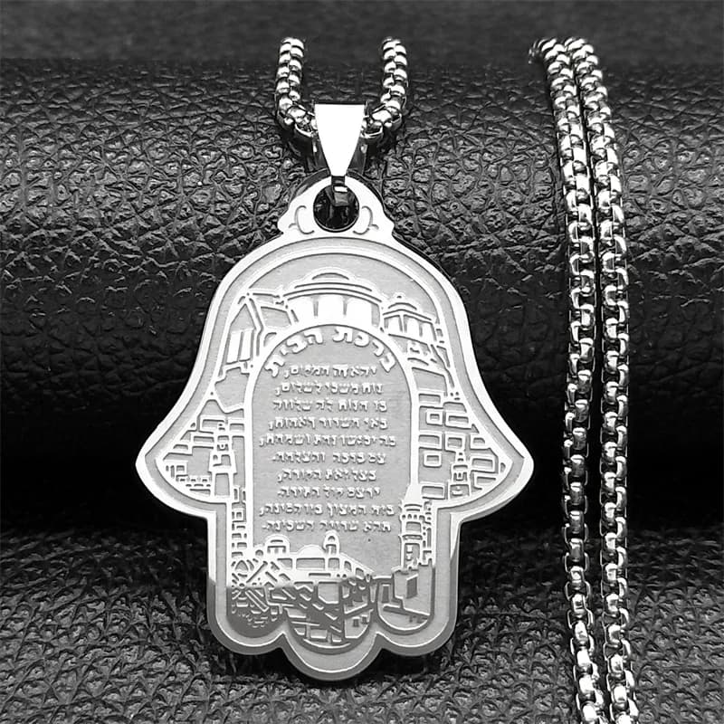 Collier pendentif main Hamsa de Fatima pour hommes et femmes, écriture, acier inoxydable, document e