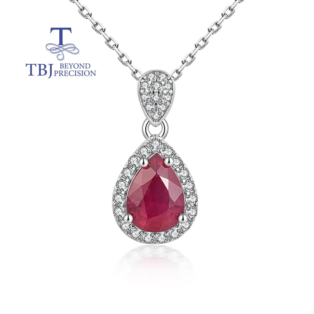 Collier pendentif rubis en argent exquis, petits modèles élégants, pierres précieuses naturelles en 