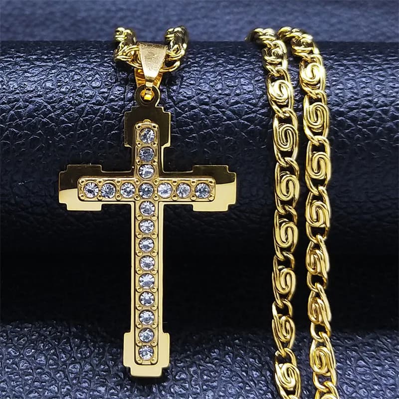 HNSP-Collier pendentif croix en acier inoxydable pour hommes et femmes, accessoires de bijoux, luxe