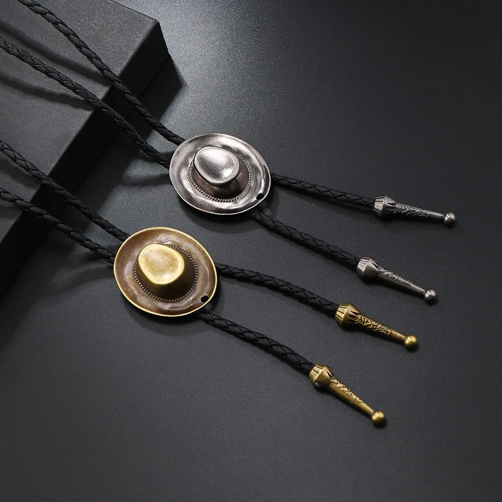 Collier en cuir style chapeau de jazz, collier long pour homme style western cowboy, collier pour co