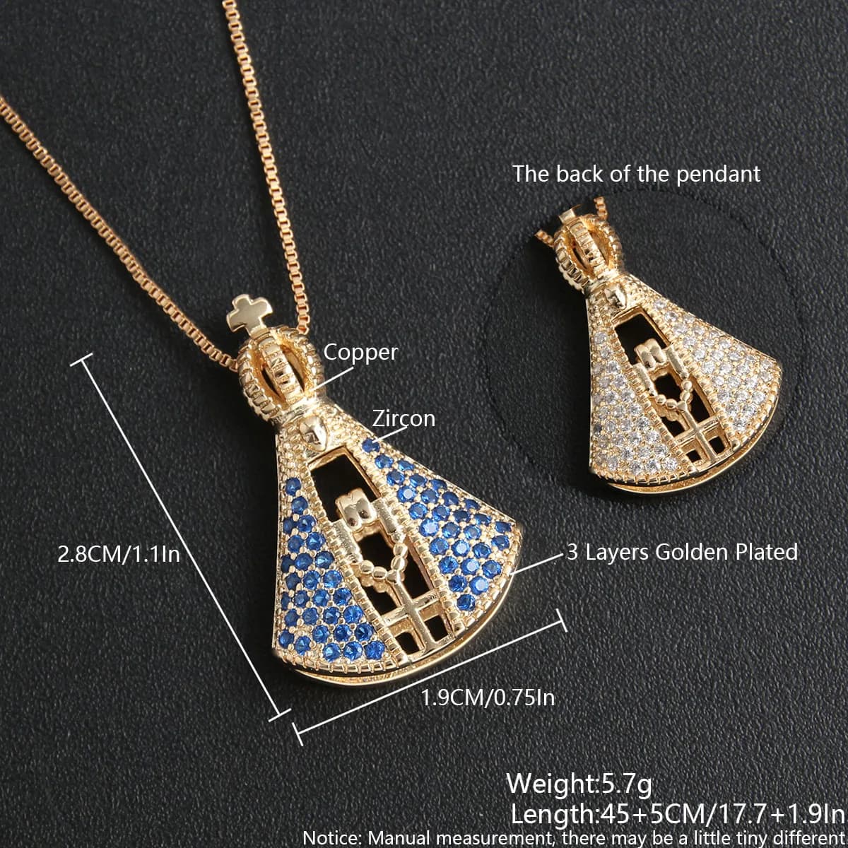 SUNSLL – collier vintage double face plaqué or, pendentif Vierge Marie Lujan, Notre-Dame de Guadalup