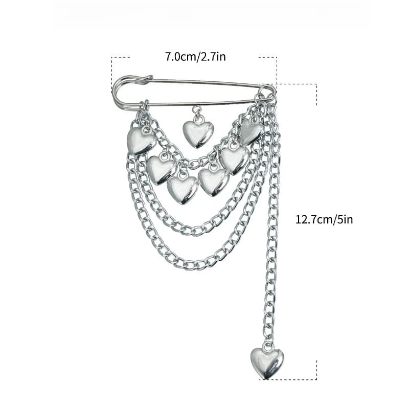Broche à pampilles en forme de cœur avec chaîne métallique exagérée pour la Saint-Valentin, pour fem