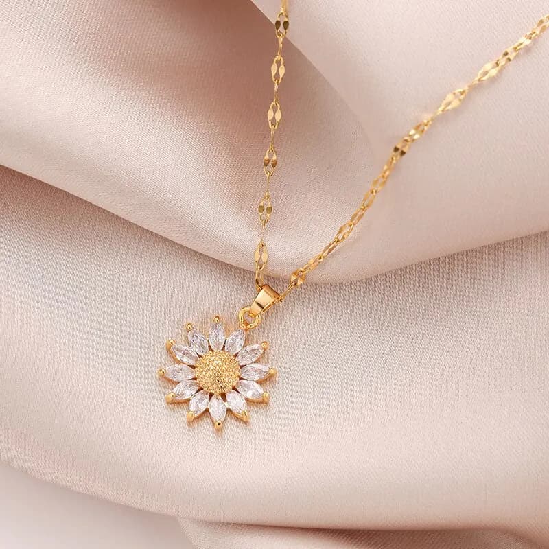 Collier couleur or pour femmes, 1 pièce, pendentif fleur de Style de luxe léger incrusté de zircone,
