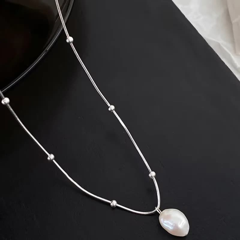 Collier pendentif en perles d'eau douce pour femmes, chaîne en argent, collier délicat, bijoux éléga