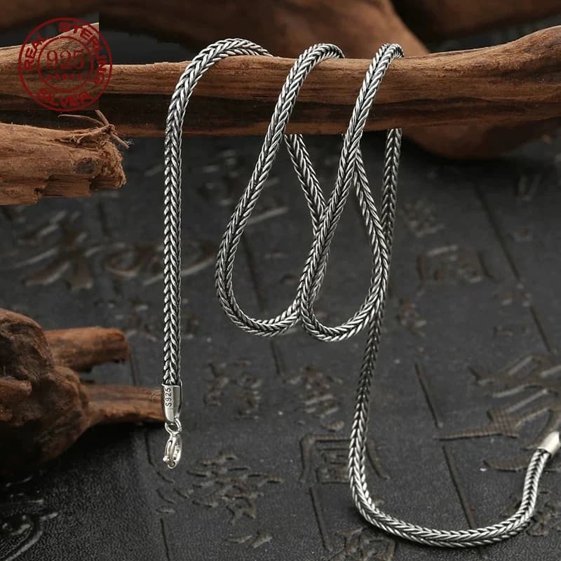Collier en argent pur S925 véritable pour hommes, collier en queue de sétaire de 3MM, individualité,