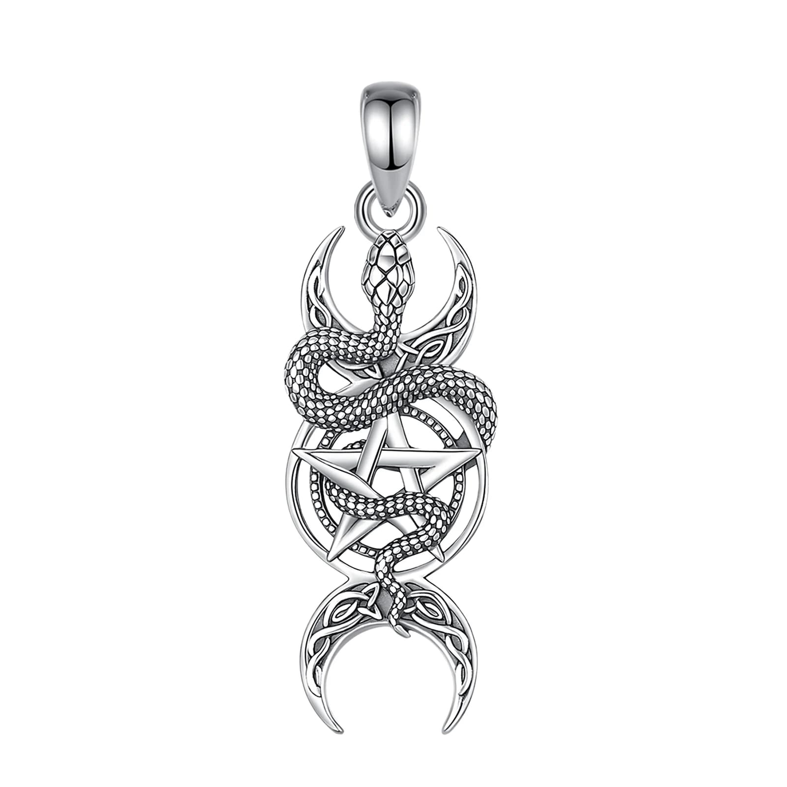 Eudora 925 argent Sterling serpent pentagramme collier Triple lune déesse pendentif amulette Wicca p