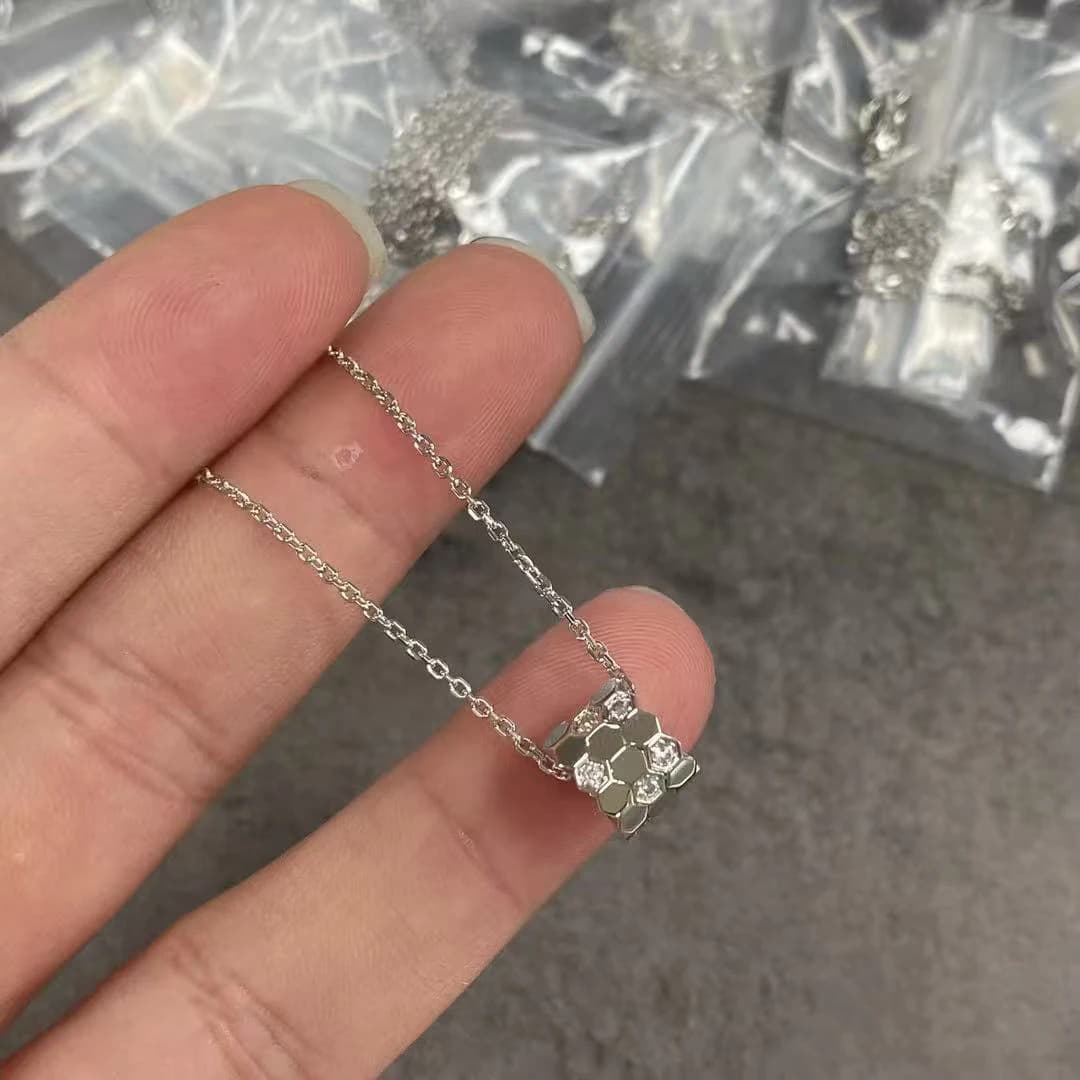 S 925 argent sterling diamant clouté or 18 carats premium CNC série nid d'abeille charmant collier p