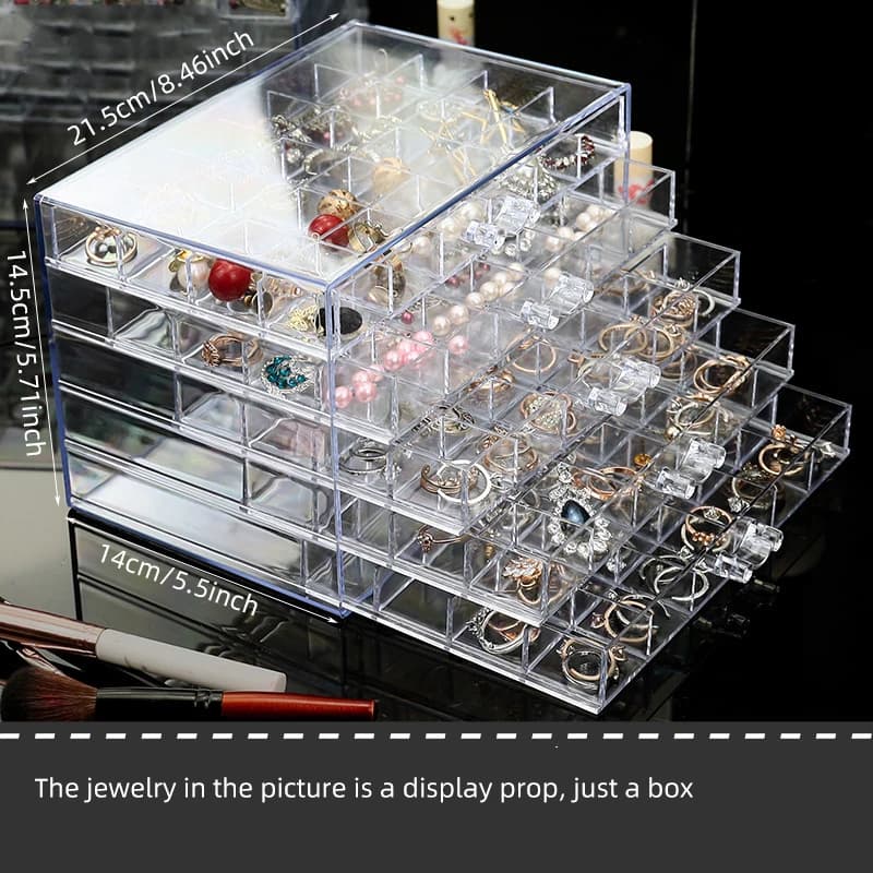 Boîte de Rangement Transparente pour Boucles d'Oreilles, Présentoir à Bijoux avec 5 Tiroirs, 120 Pet