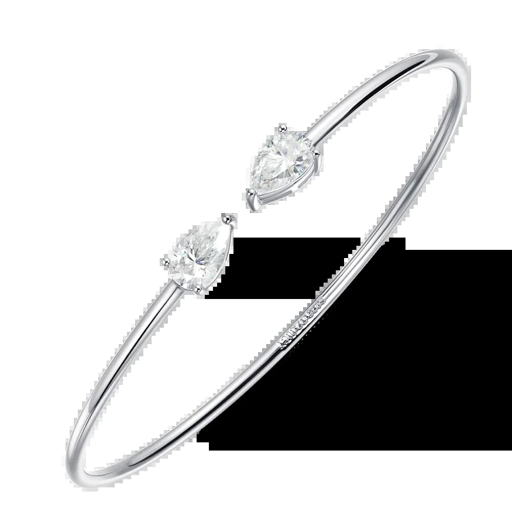 COSYA Bracelet jonc ouvert en moissanite poire 2 carats pour femme, en argent S925 plaqué or 18 cara