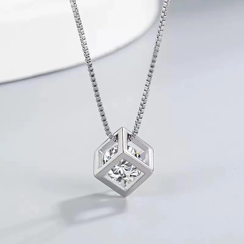 Collier en argent 925 pour femmes, Zircom avec diamant de laboratoire plaqué or blanc, bijoux en arg