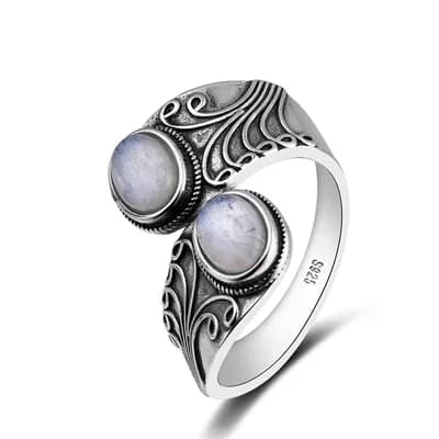 Bague en argent Sterling 925 avec pierre de lune naturelle pour hommes et femmes, Design créatif, bi