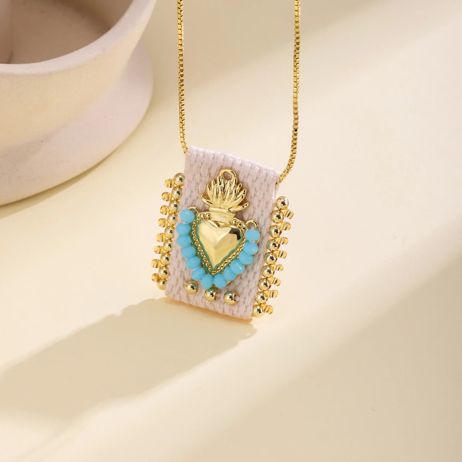 Nidin – collier de perles vintage en forme de cœur sacré, pendentif en tissu tissé fait à la main, b