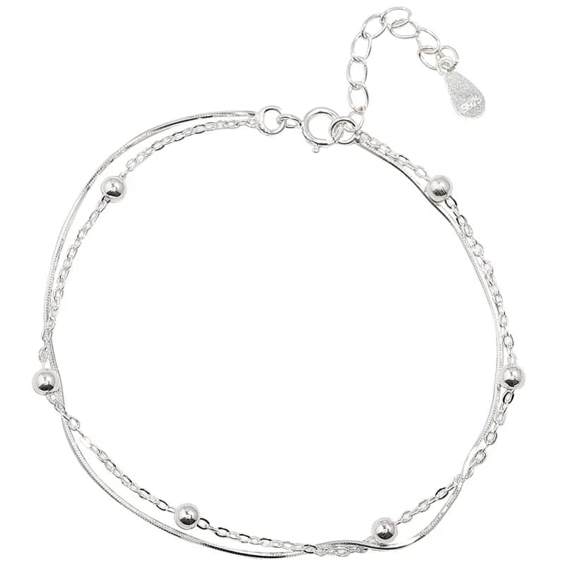 Bracelets porte-bonheur en argent Sterling 925 pour femme, boule ronde, chaîne serpent Double couche