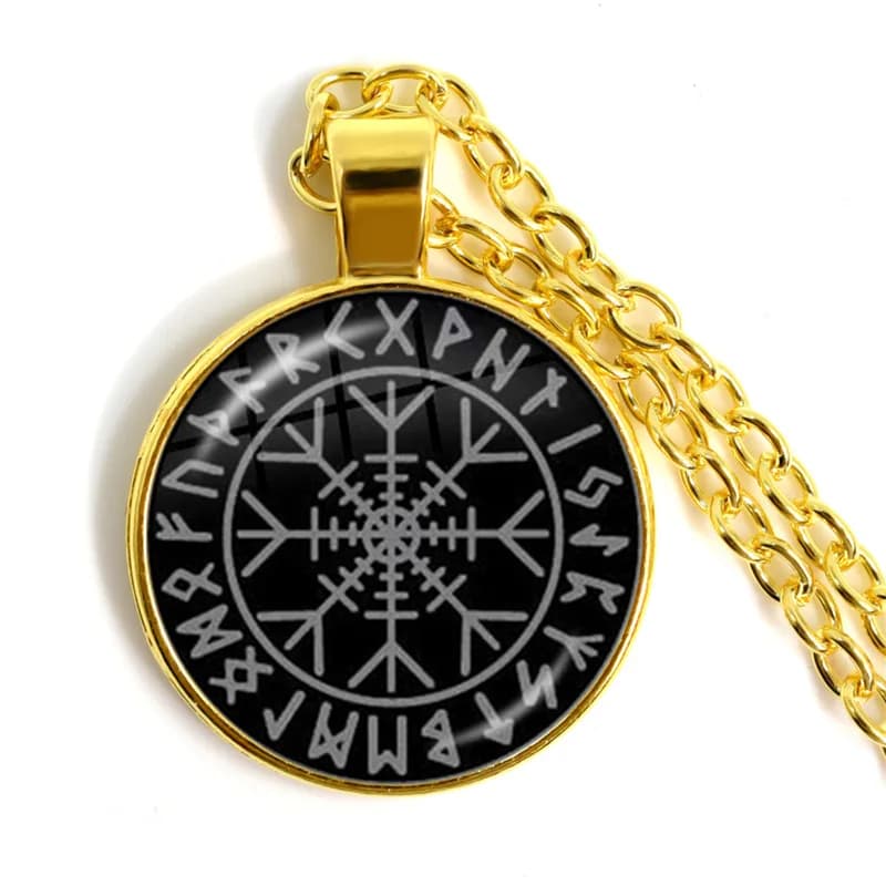 Collier boussole viking avec pendentif en bois, casque végétvisir islandais, cercle runique, boussol