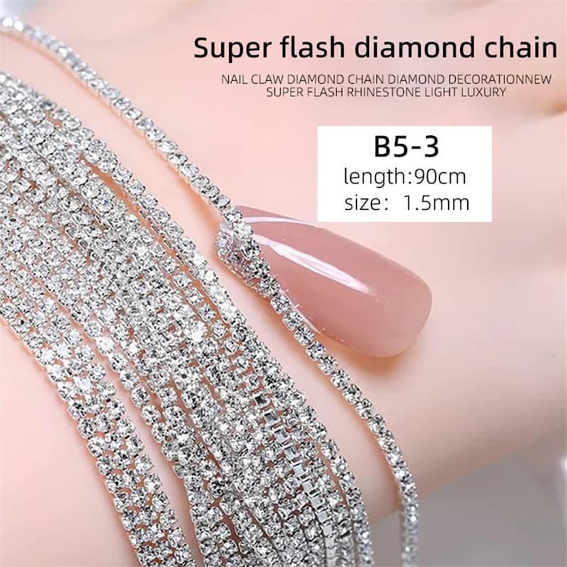RSNAIL 1pc doré argenté Nail Art chaînes décorations 90cm Nail Art strass griffe chaîne 3D Punk luxe