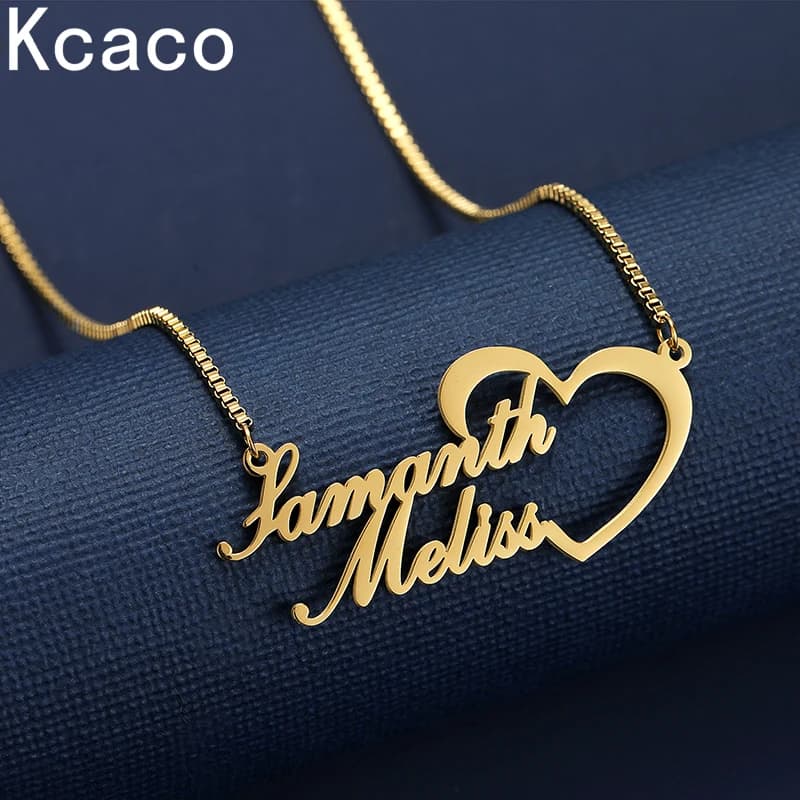 Collier personnalisé avec 2 noms avec cœur, en acier inoxydable, nouveau collier avec boîte, chaîne,