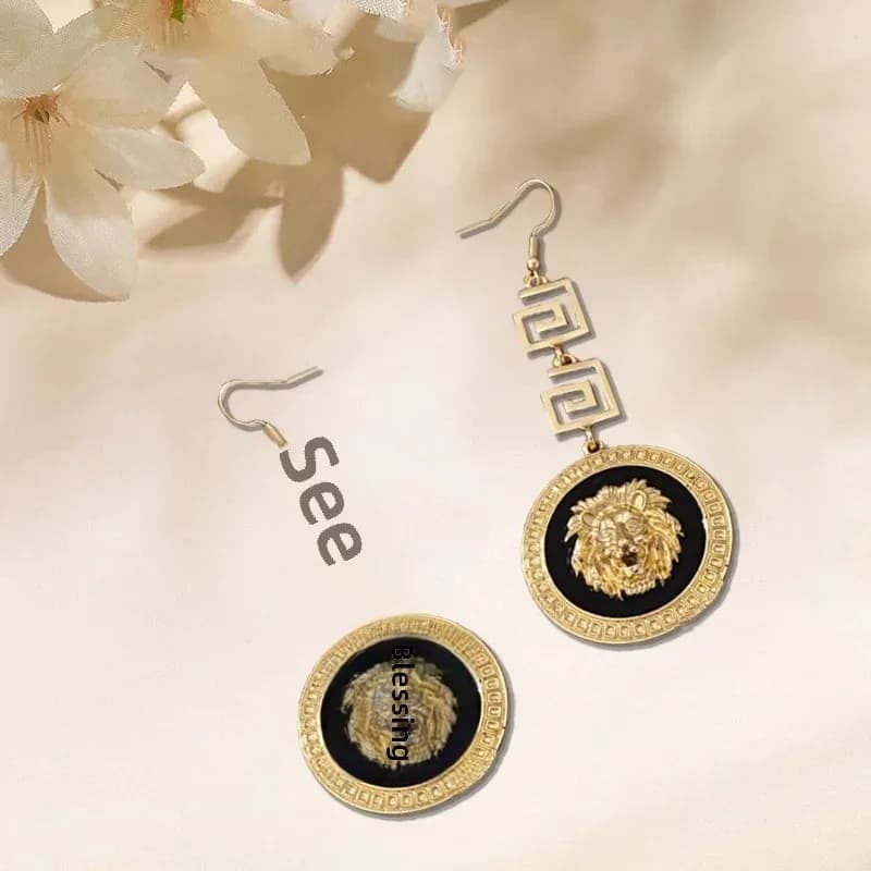Boucles d'oreilles pendentif tête de Lion, Design de Niche de Style Vintage, bijoux faits à la main 