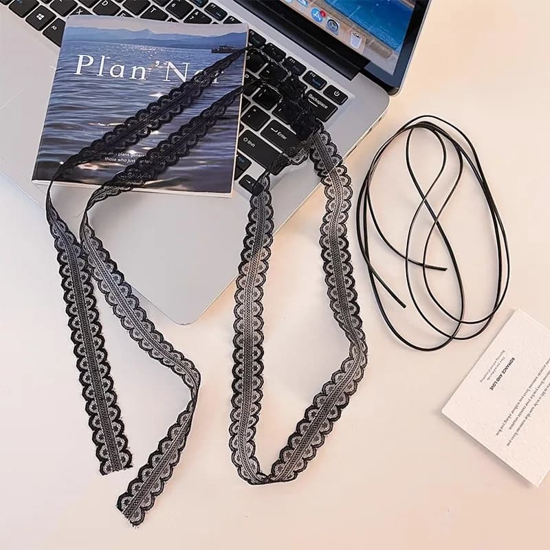 Collier en dentelle blanche/noire, Long ruban superposé, chaîne de clavicule, ras du cou pour filles