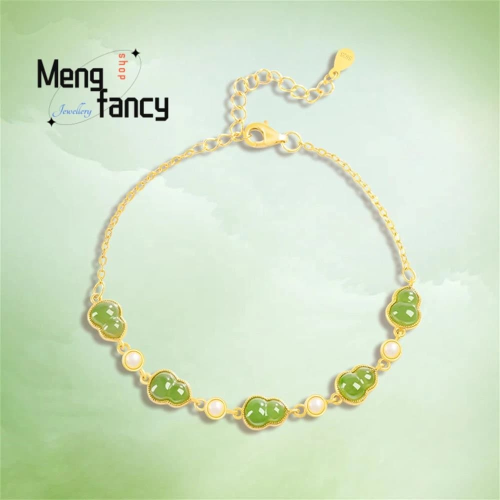 Bracelet incrusté de gourde en Jade Hetian, vieux matériau naturel, en argent S925, bijoux à la mode