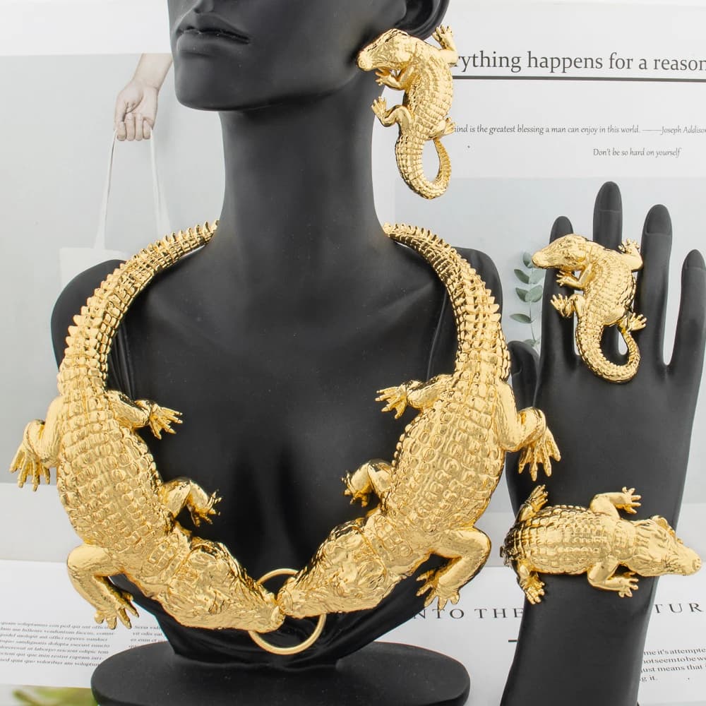 Grand ensemble de bijoux africains en crocodile pour femme, grand collier pour femme, boucles d'orei