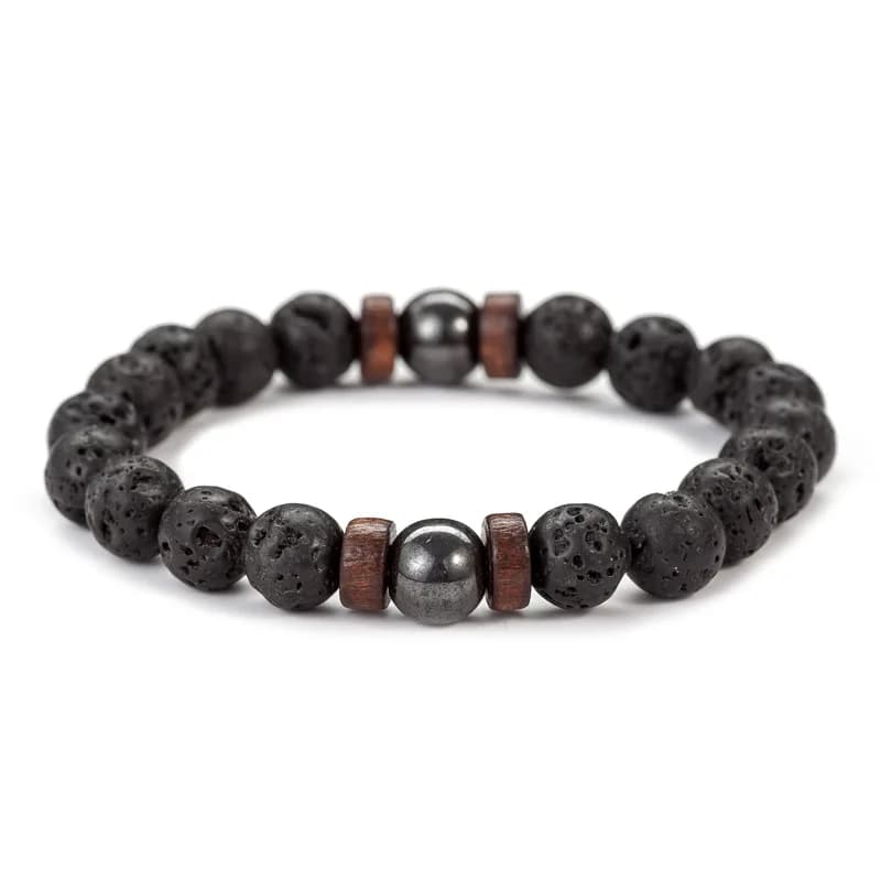 Bracelet en Pierre Volcanique pour Homme, Perles en Bois de Lave, Bouddha Tibétain, artificiel astiq